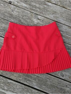 Rave Y2K Schoolgirl Preppy  Pleated Red Pleated Mini Skirt. Size S